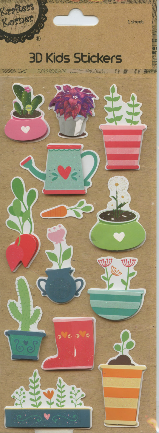 3D Kids Stickers - Garden Theme - Self Adhesive  - 13 pk - 1 sheet