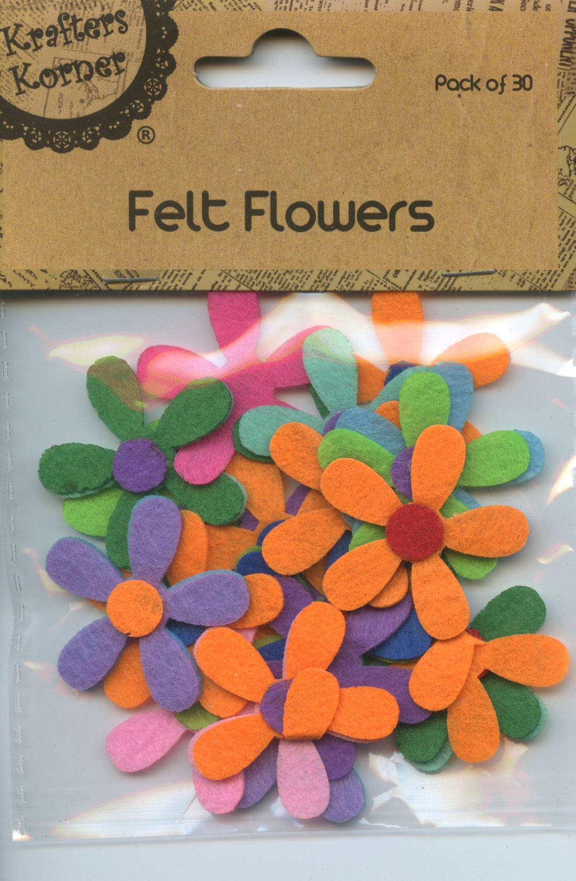 Felt Flowers - Daisy - Design #2 - 35mm - Assorted Colour Mix - 30 pk