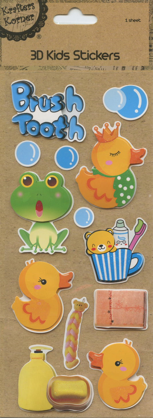 3D Kids Stickers - Bath Theme - Self Adhesive  - 13 pk - 1 sheet