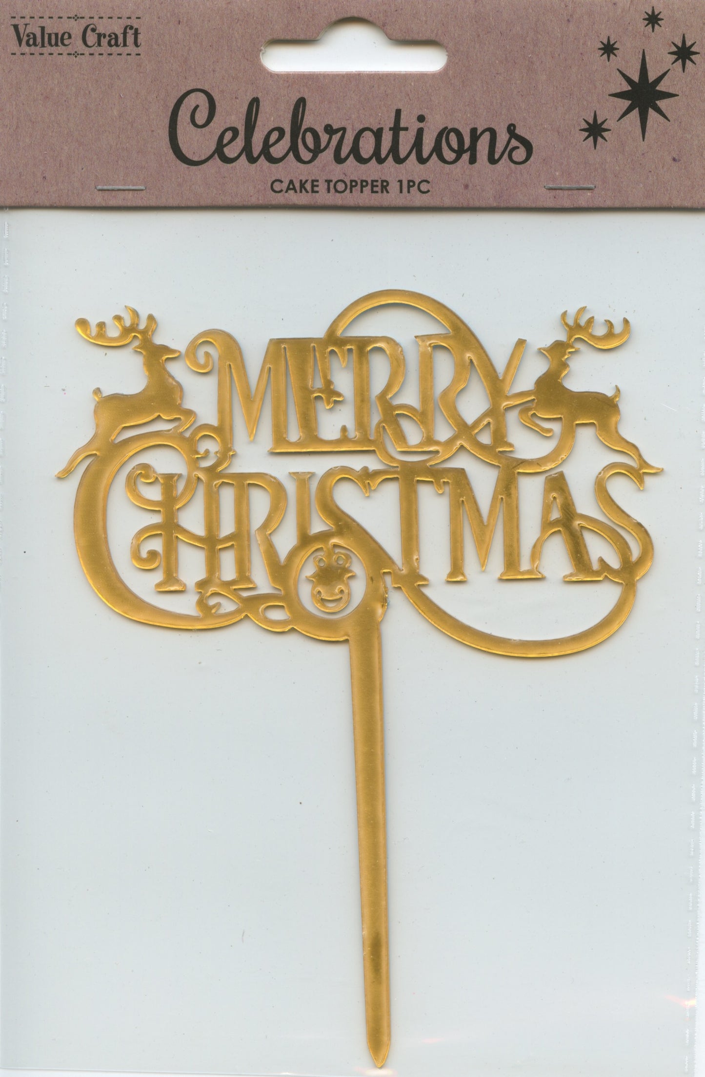 Merry Christmas Cake Topper - 1 piece - Gold - Height 14cm