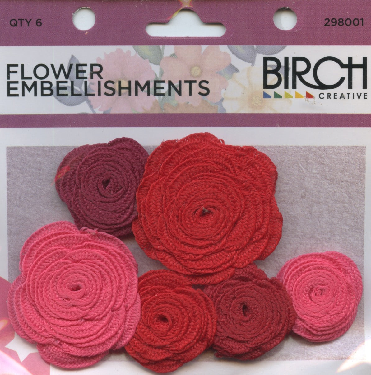 Fabric Flower Embellishments - Red Shades - 6 pk