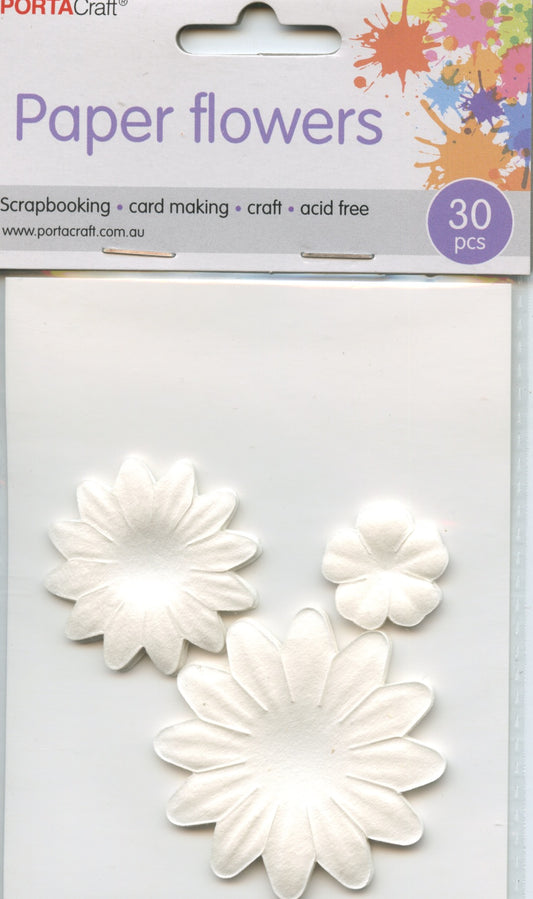 Paper Flowers - 3 Sizes - White - 30 pieces