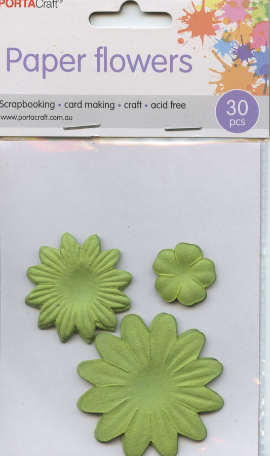 Paper Flowers - 3 Sizes - Green - 30 pieces