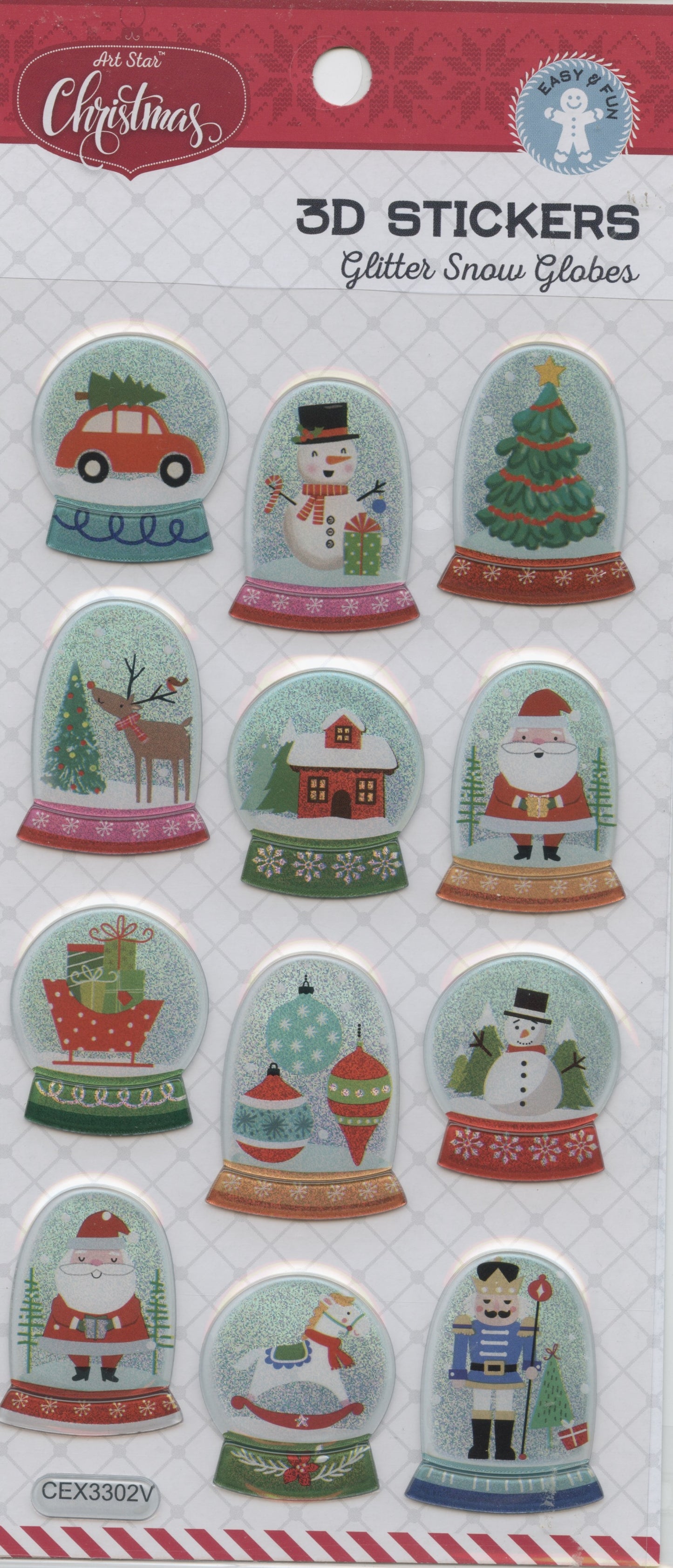 3D Stickers Christmas - Glitter Snow Globes - 12pc