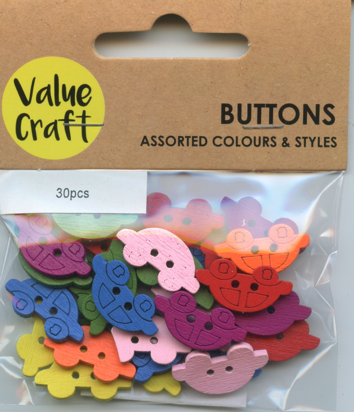 Wooden Car Buttons - Pack of 30 - Assorted Colours