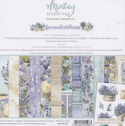 Lavender Farm Paper Pad - 24x Doubled sided sheets - 15.2x15.2cm