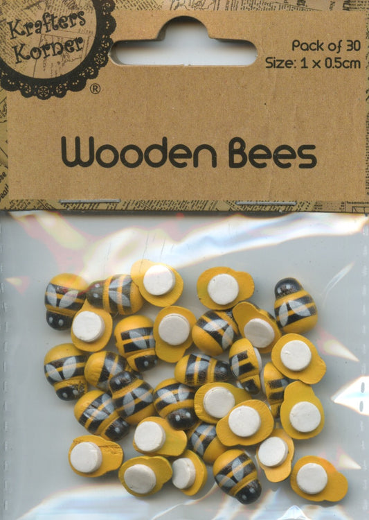 Mini Wooden Bees - Adhesive - Pack of 30