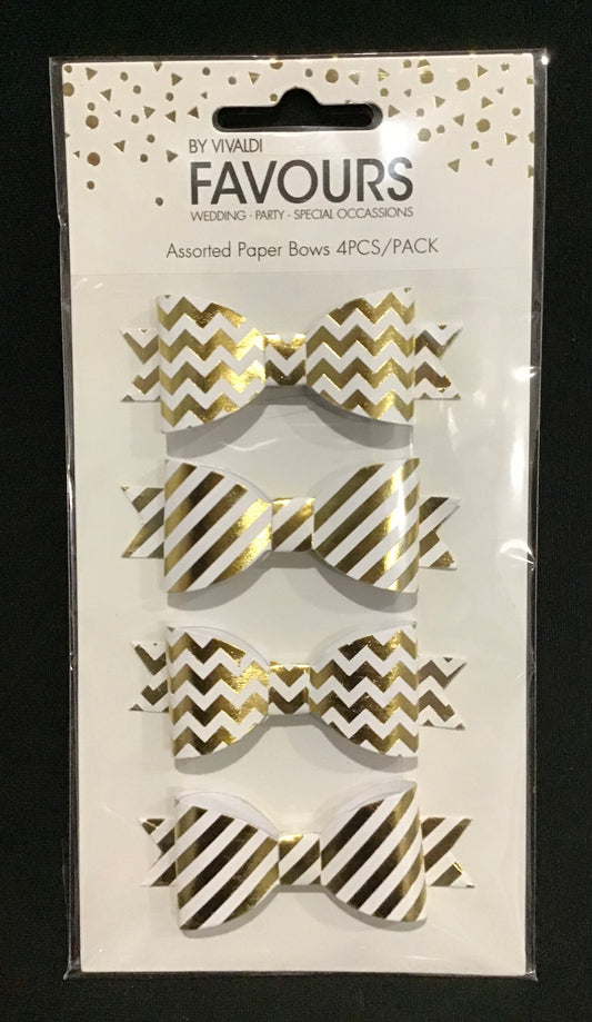 3D Paper Bows - White/Gold - 4 pk