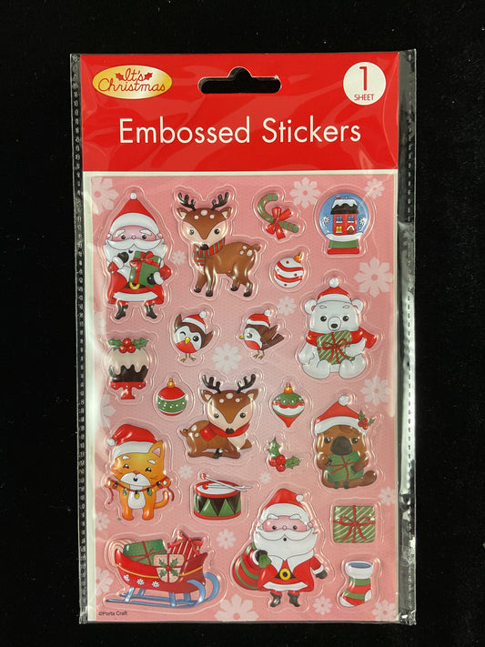 Christmas Embossed Stickers - Self Adhesive- Design #1 - 1 sheet - 20pk