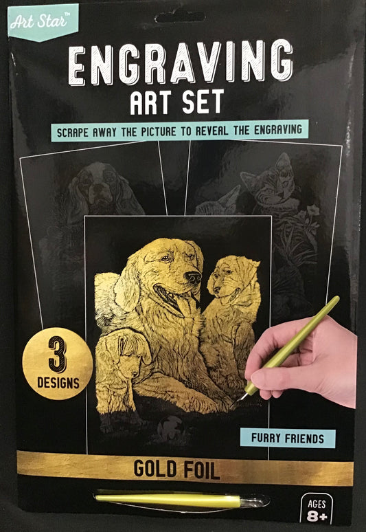 Art Star Engraving Art Set - 3 Designs - Furry Friends - Gold - Pen included