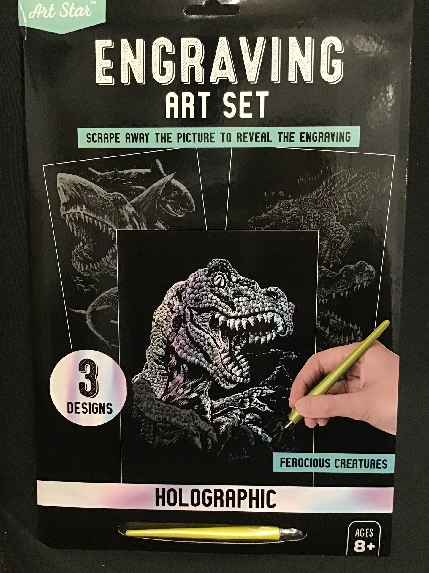 Art Star Engraving Art Set - 3 Designs - Ferocious Creatures - Holographic - Pen included
