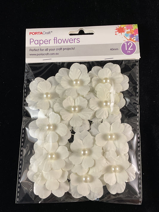 Porta Craft Paper Flowers 12pk 40mm - Cream