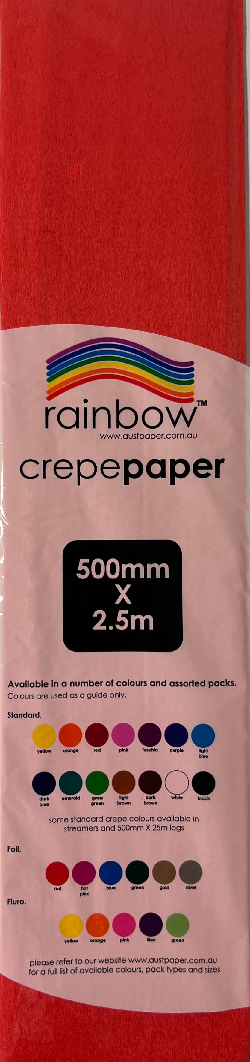 Crepe Paper - Red - 500mm x 2.5m - One Sheet