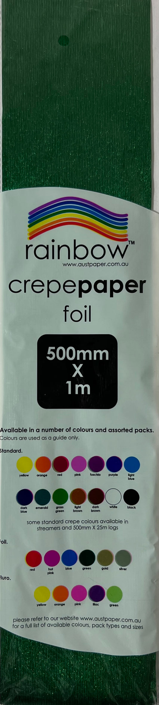 Crepe Paper Foil - Green - 500mm x 1m - One Sheet