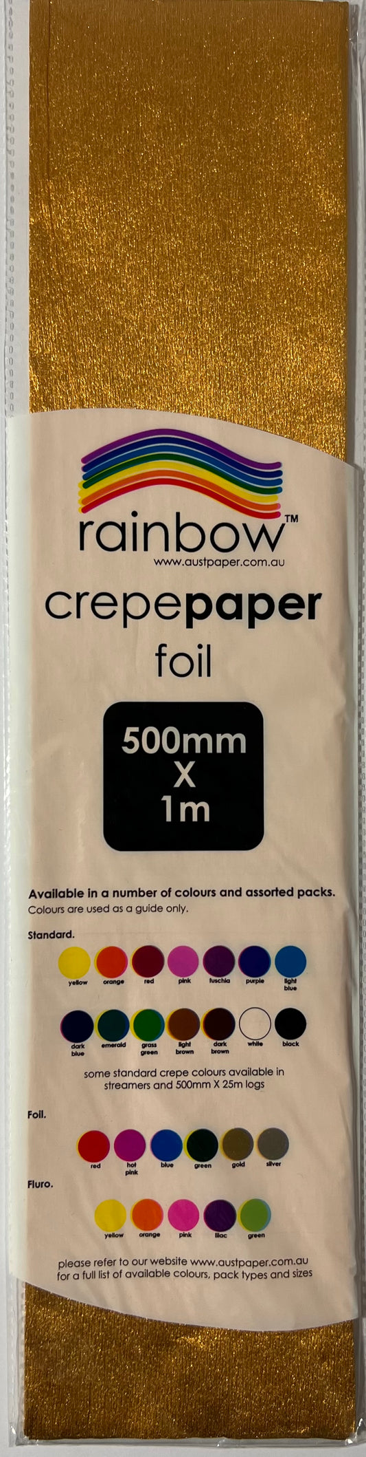 Crepe Paper Foil - Gold - 500mm x 1m - One Sheet