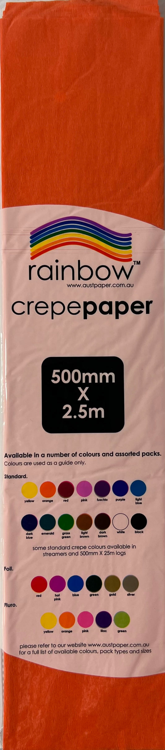 Crepe Paper - Orange - 500mm x 2.5m - One Sheet