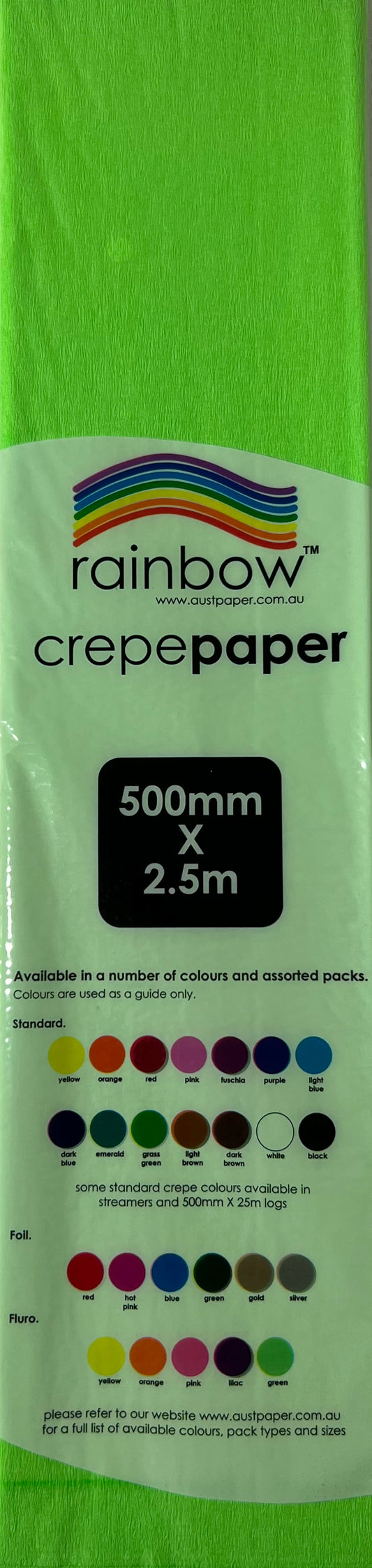 Crepe Paper - Fluro Green - 500mm x 2.5m - One Sheet