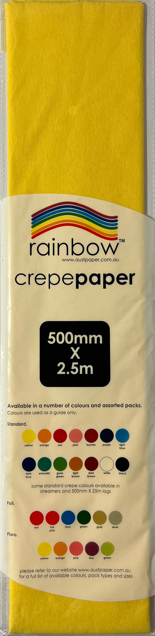 Crepe Paper - Yellow - 500mm x 2.5m - One Sheet