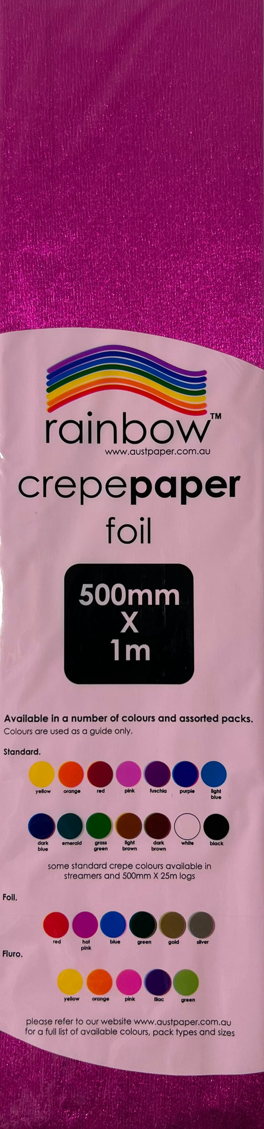 Crepe Paper Foil - Hot Pink - 500mm x 1m - One Sheet