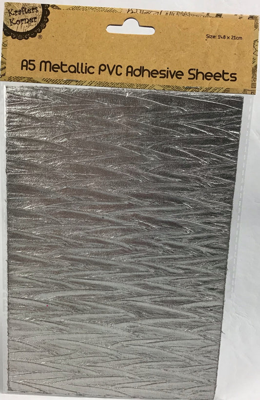 A5 Metallic PVC Adhesive Sheet - Embossed - Pewter - One Sheet