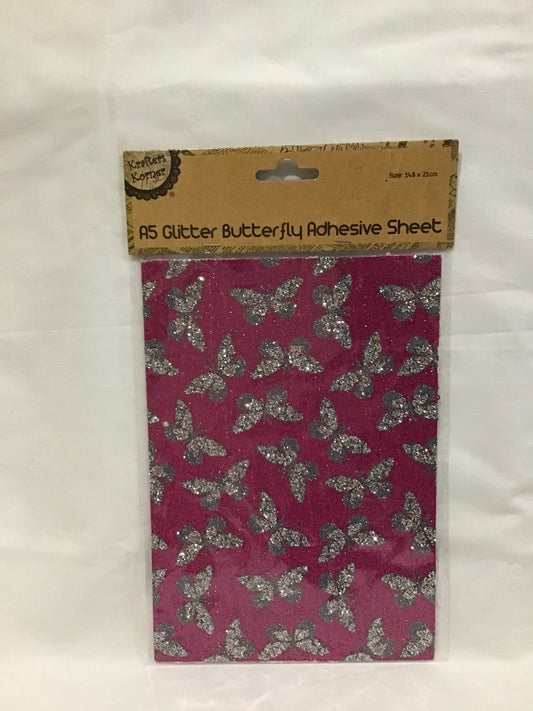 A5 Glitter Butterfly Adhesive Pink/Grey - One Sheet