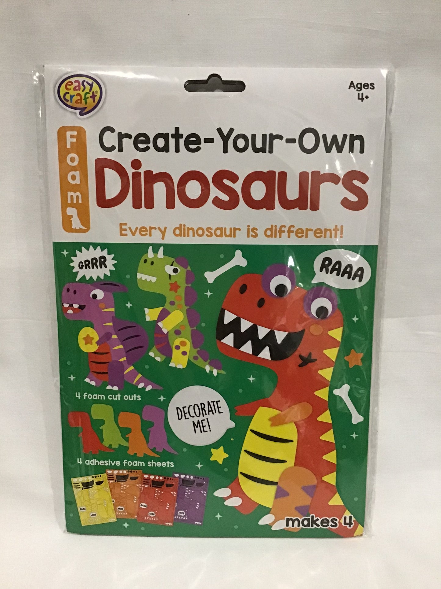 Create Your Own Foam Dinosaurs - Makes 4 - Peel and Stick