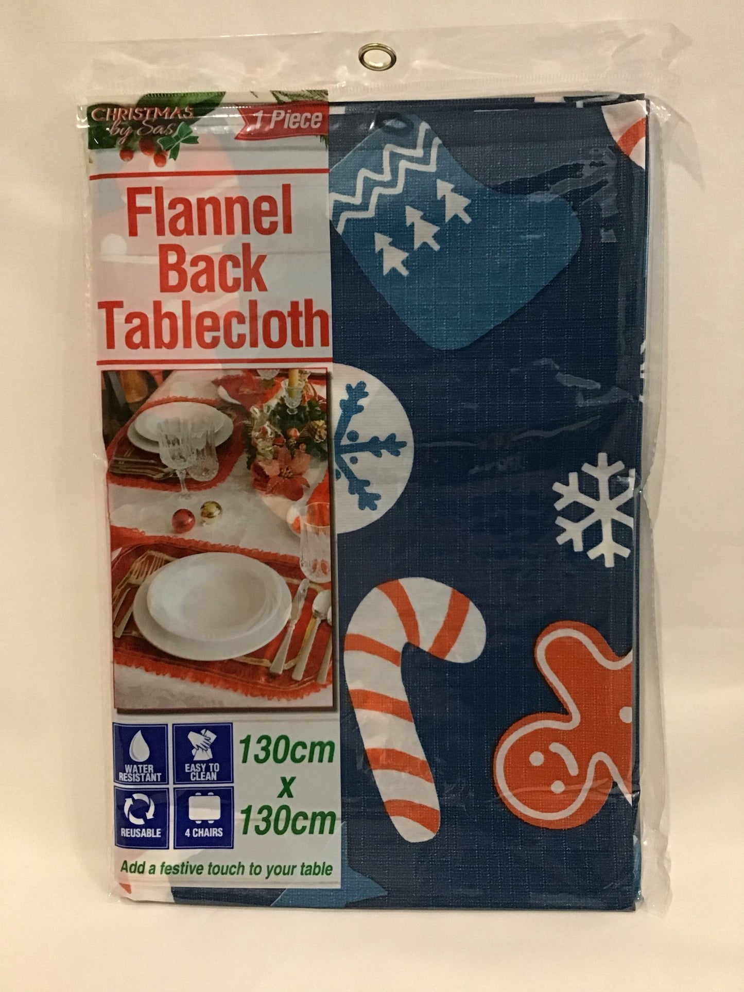 Christmas Flannel Back Table Cloth - 130cm x 130cm - Christmas Theme Design #2