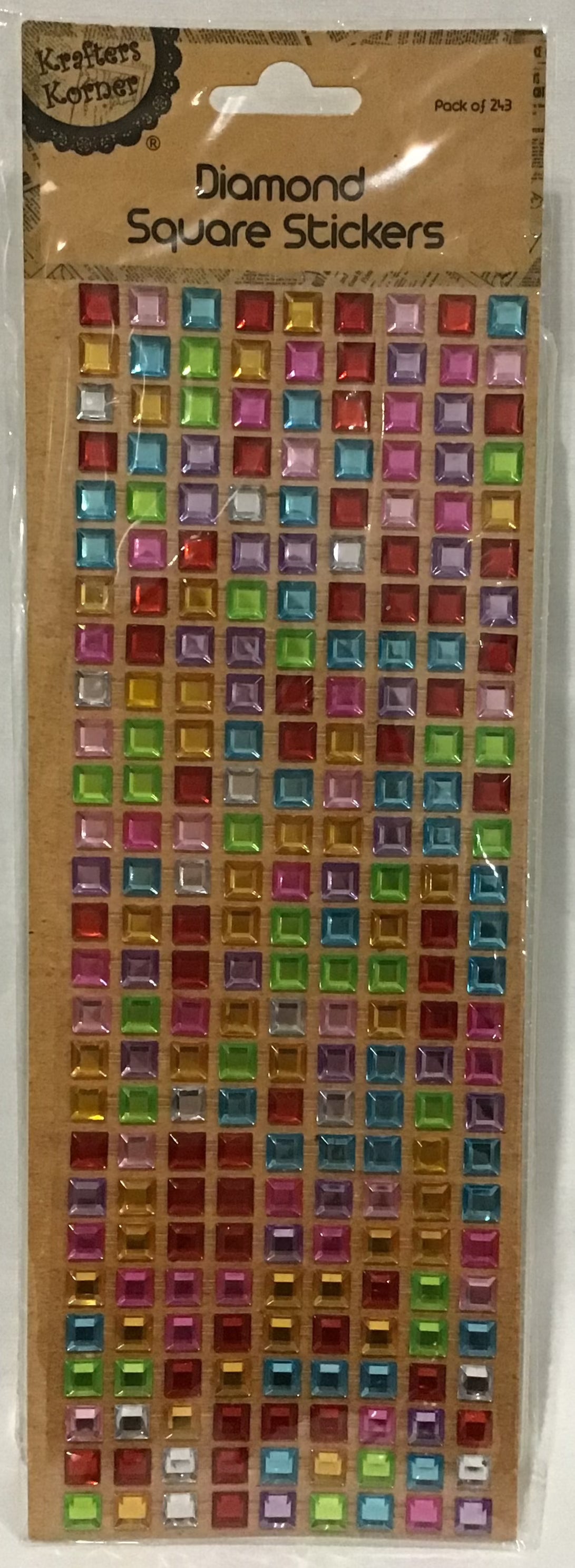 Diamond Squares Adhesive Stickers - 8mm - Multi Colours