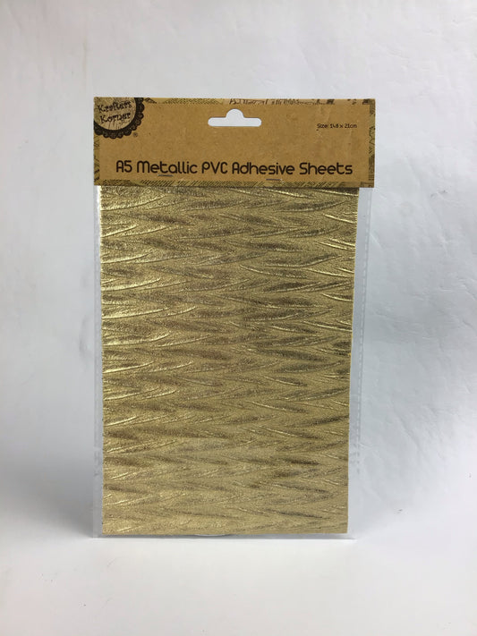 A5 Metallic PVC Adhesive Sheet - Embossed Gold - One Sheet