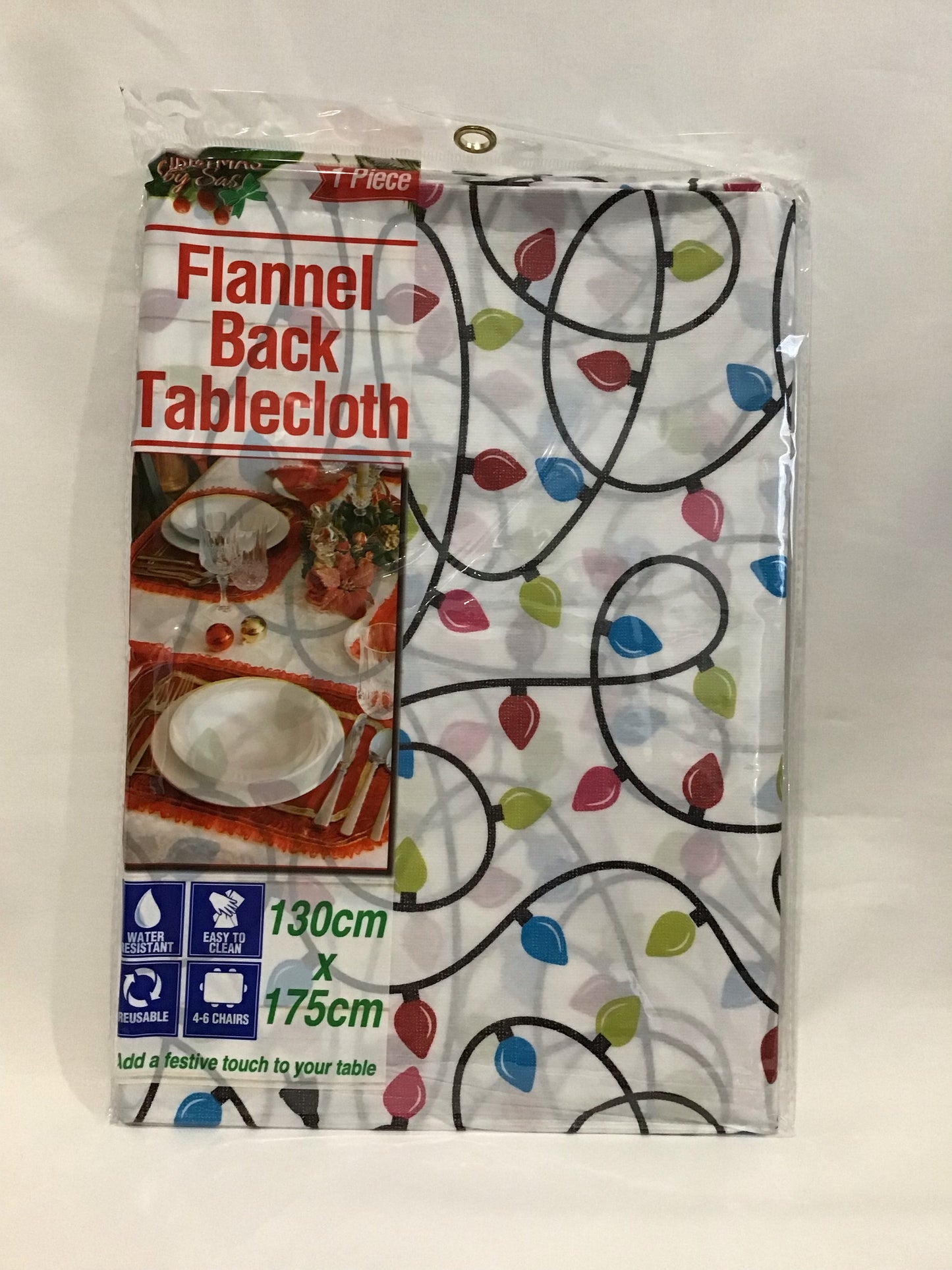 Christmas Flannel Back Table Cloth - 130cm x 175cm - Christmas Lights