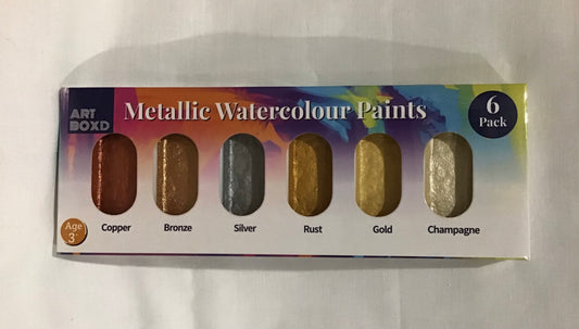 Metallic Watercolour Paints - Gold tones and Silver - 6 pk