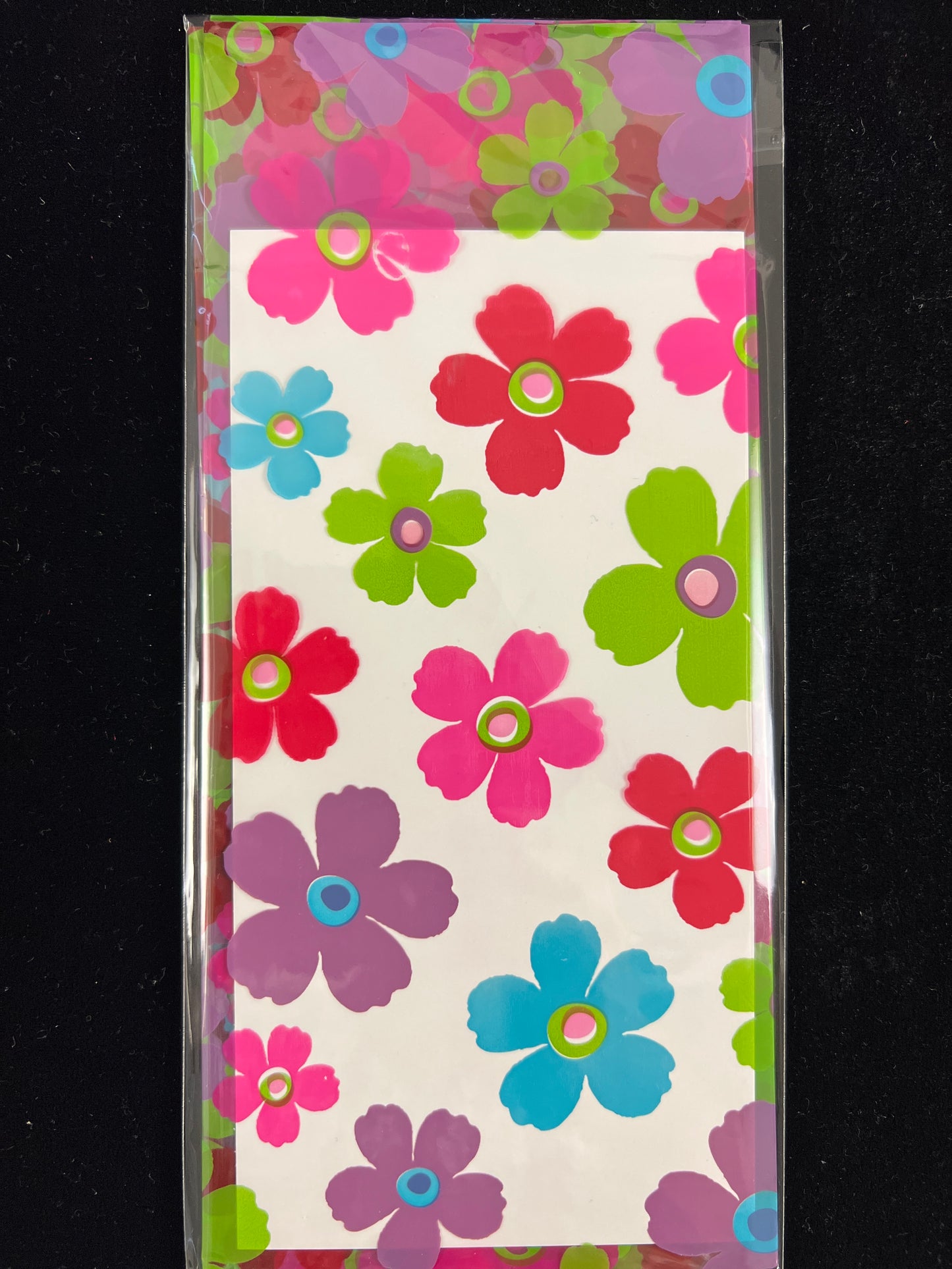 Cellophane - Clear with Bright Flowers - 1 sheet - 70cm x 50cm