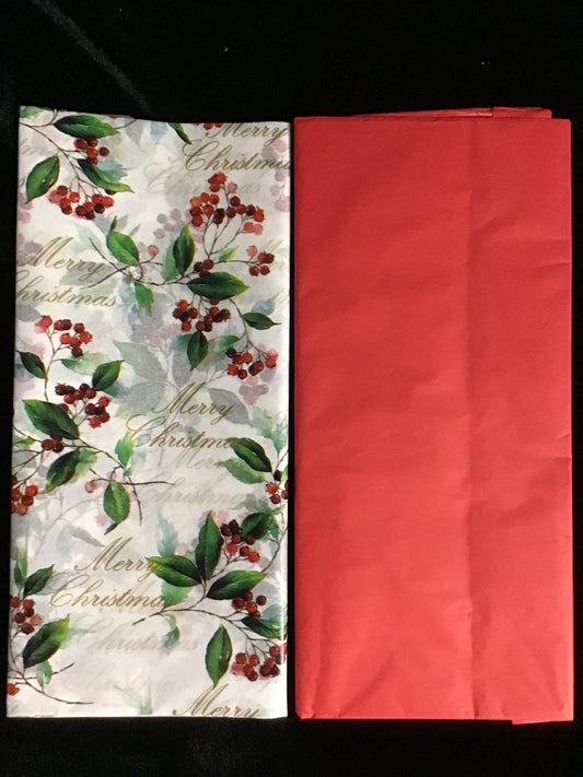 Christmas Tissue Paper 50x50cm - Red x 5, Holly & Ivy x 5