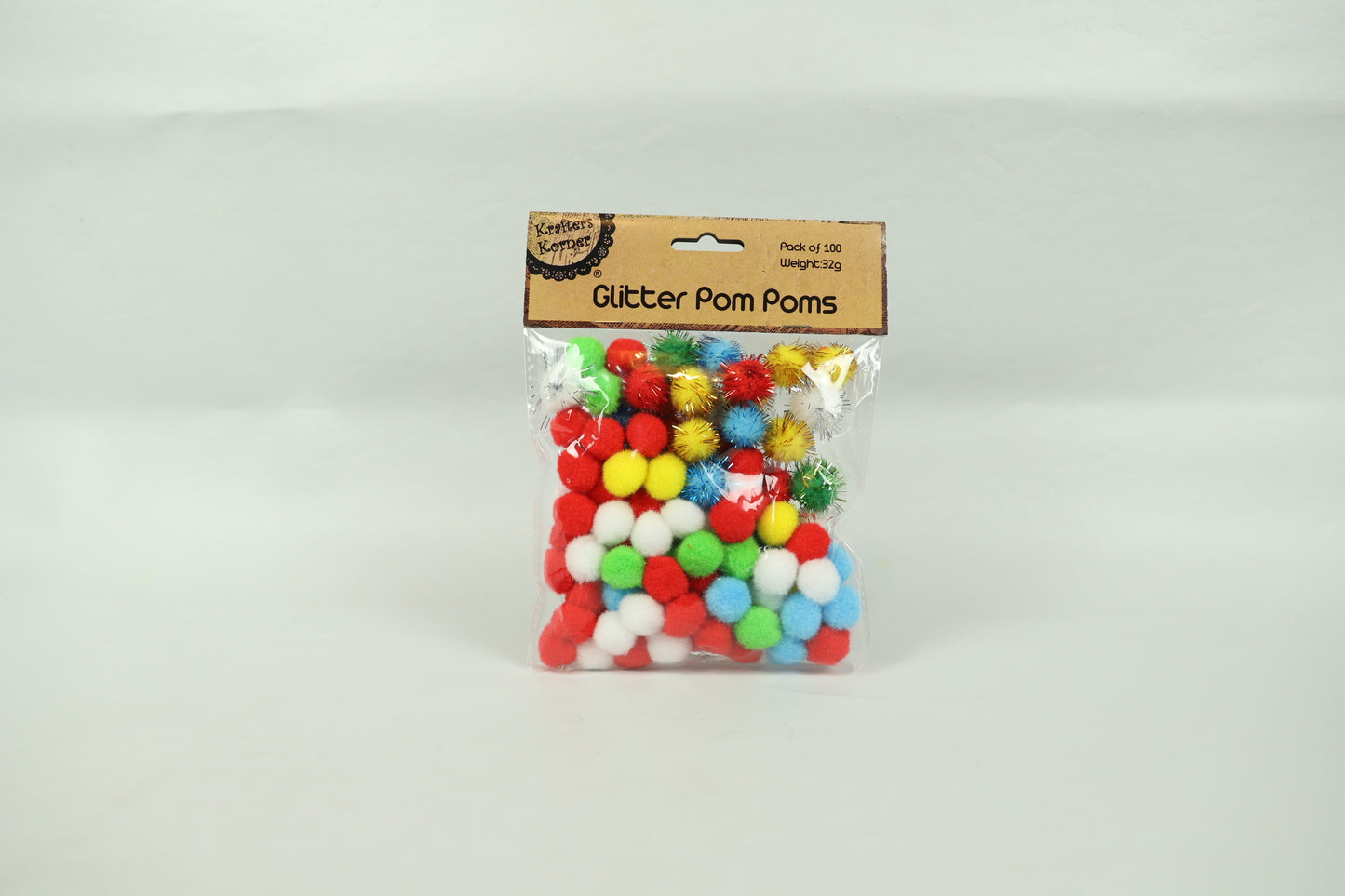 Pom Poms - Plain and Glitter - Pack of 100 - Assorted Colours
