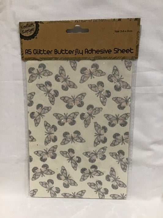 A5 Glitter Butterfly Adhesive Beige/Pink - One Sheet