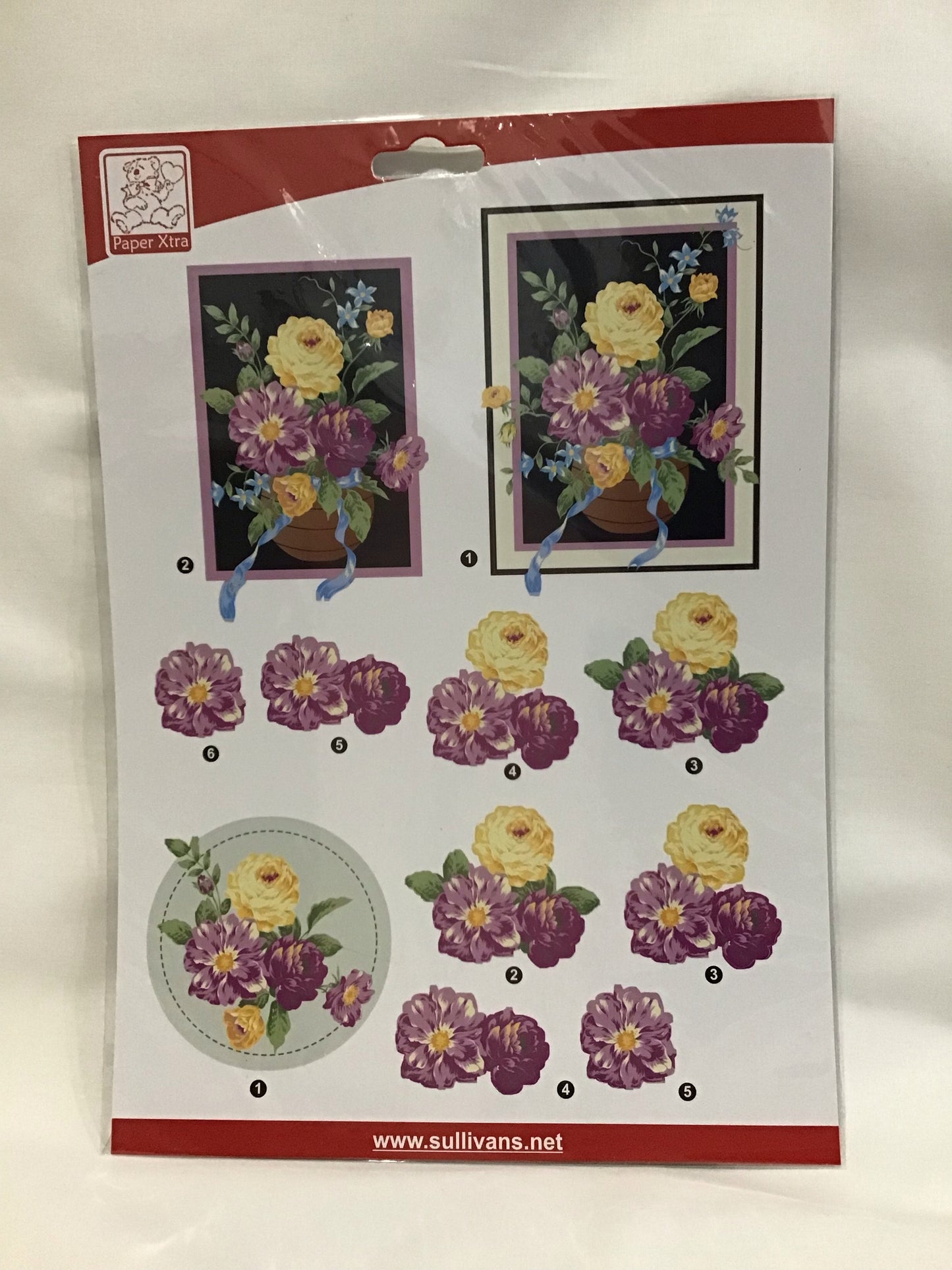 3D Die Cut Pop Out Decoupage Paper - Floral Rose Purple/Yellow Design