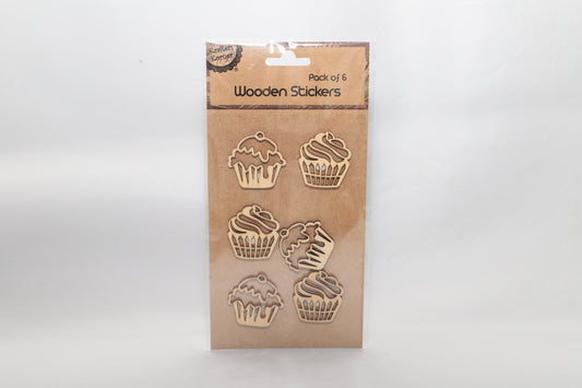 Wooden Stickers - Cupcakes - Pack Of 6