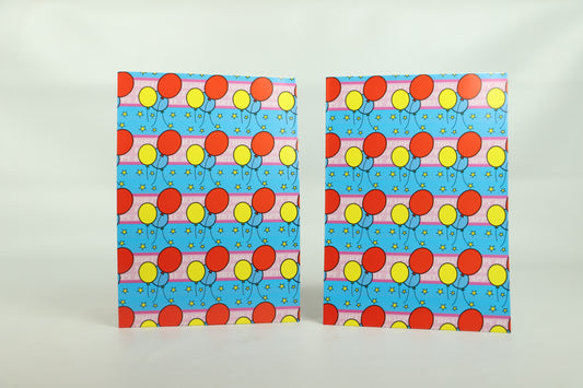 Wrapping Paper Sheets 2x Red, Blue and Yellow Balloons with Stars 70cm x 50cm