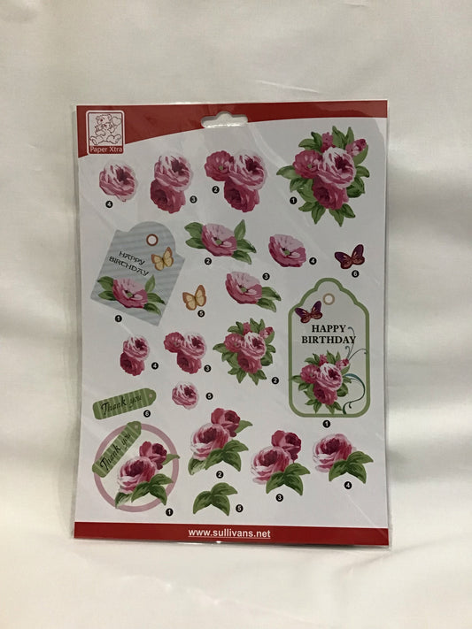 3D Die Cut Pop Out Decoupage Paper - Floral Design - Happy Birthday