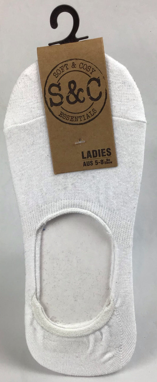 Soft and Cosy - No Show Socks - Ladies - Size 5-8 - White