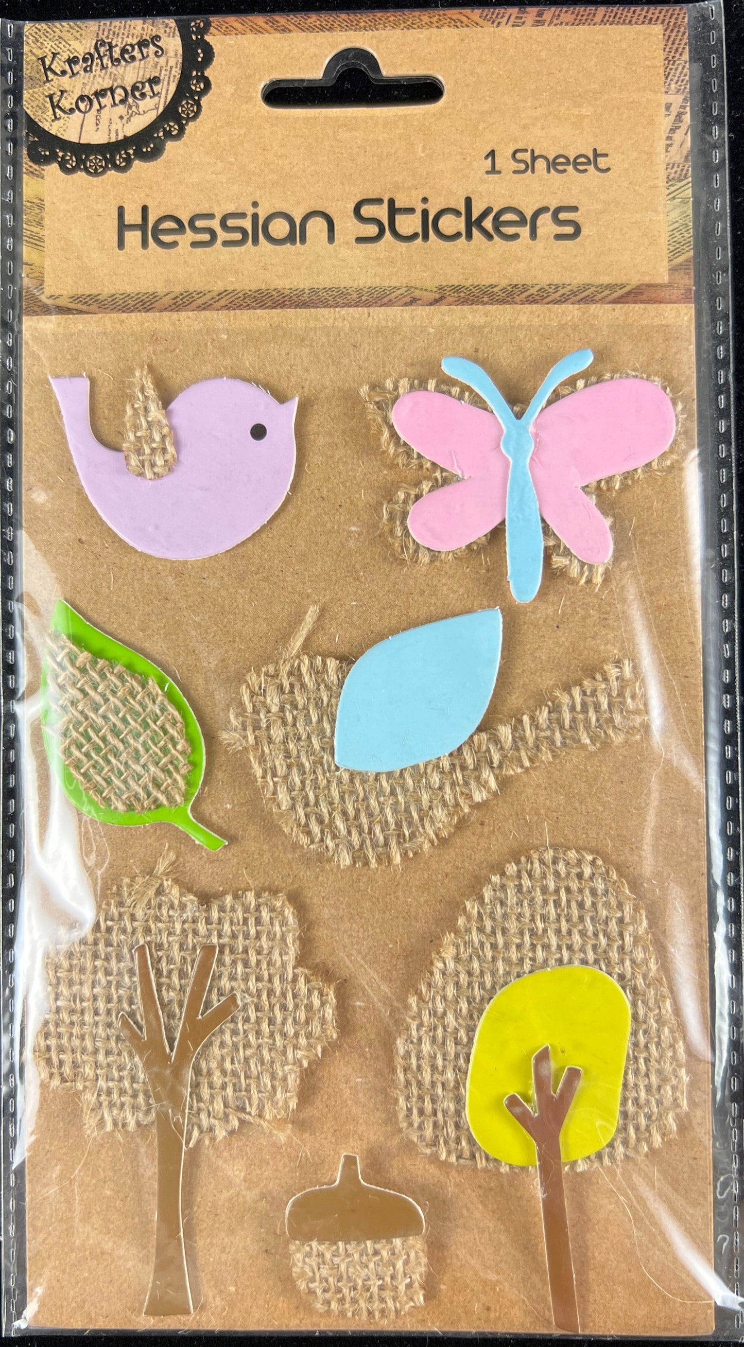 Craft Hessian Stickers Assorted 7pk- Mauve Bird with Pink Butterfly