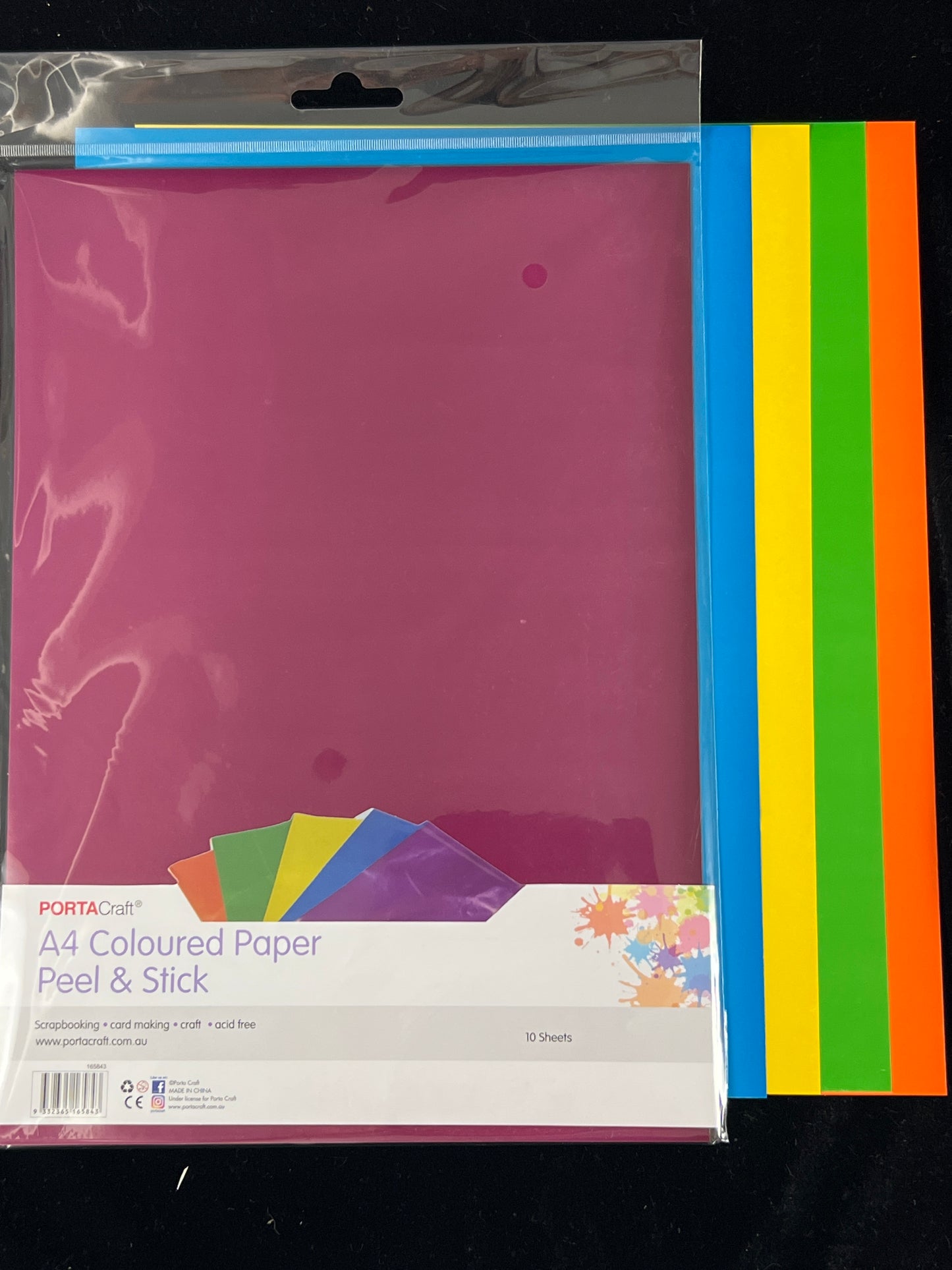 A4 Coloured Peel and Stick Paper - 10 sheets - 180gsm