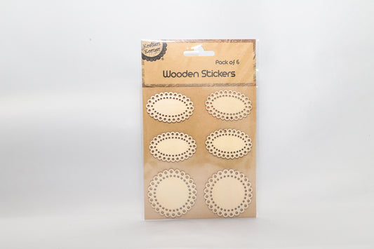 Wooden Stickers - Scalloped Edge Ovals and Circles - Pack of 6