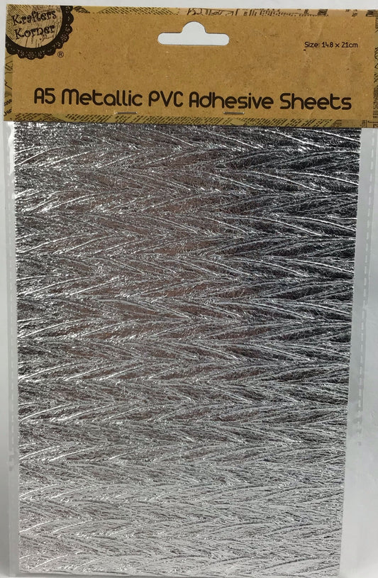 A5 Metallic PVC Adhesive Sheet - Embossed - Silver - One Sheet