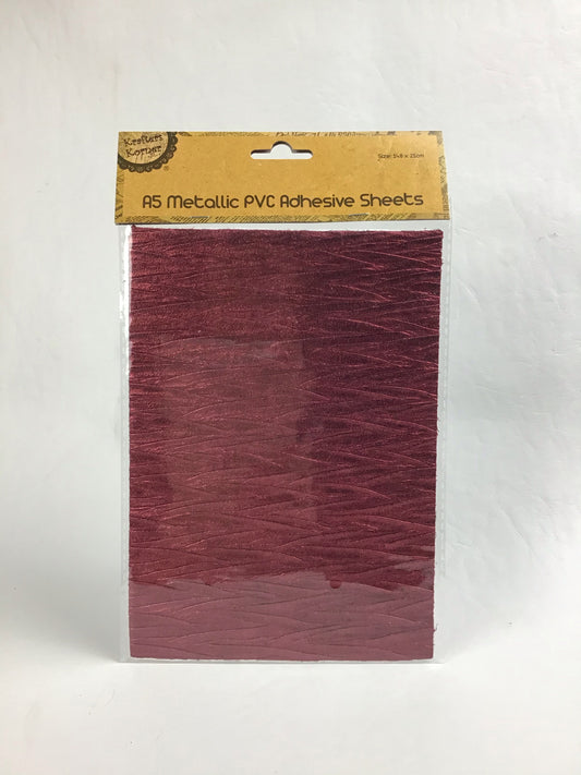 A5 Metallic PVC Adhesive Sheet - Embossed - Burgundy - One Sheet