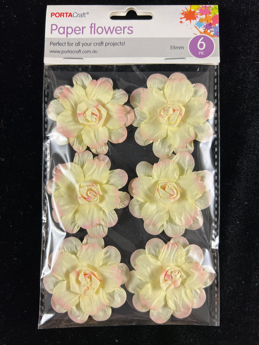 3D Paper Flower - Lemon with Pink - 55mm - 6 pk