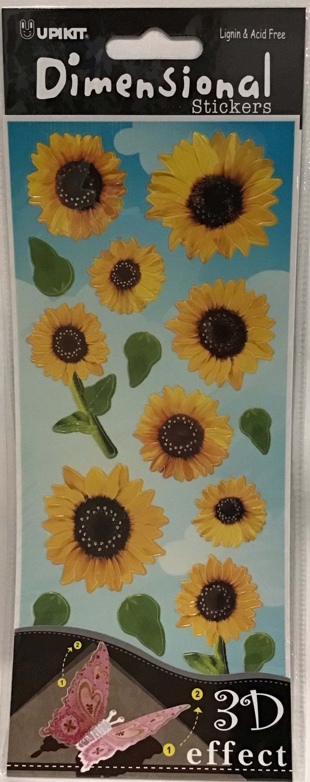 Upikit 3D Dimensional Stickers - Sunflowers and Leaves -  17 pce