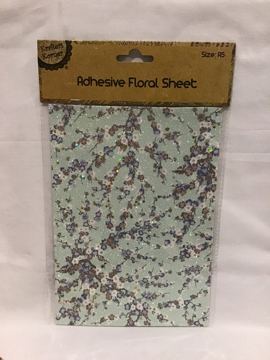 A5 Glitter Floral Adhesive Mint/Mauve/White - One Sheet