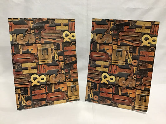 Wrapping Paper Sheets 2x Woodgrain Alphabet and Numbers - 70cm x 50cm