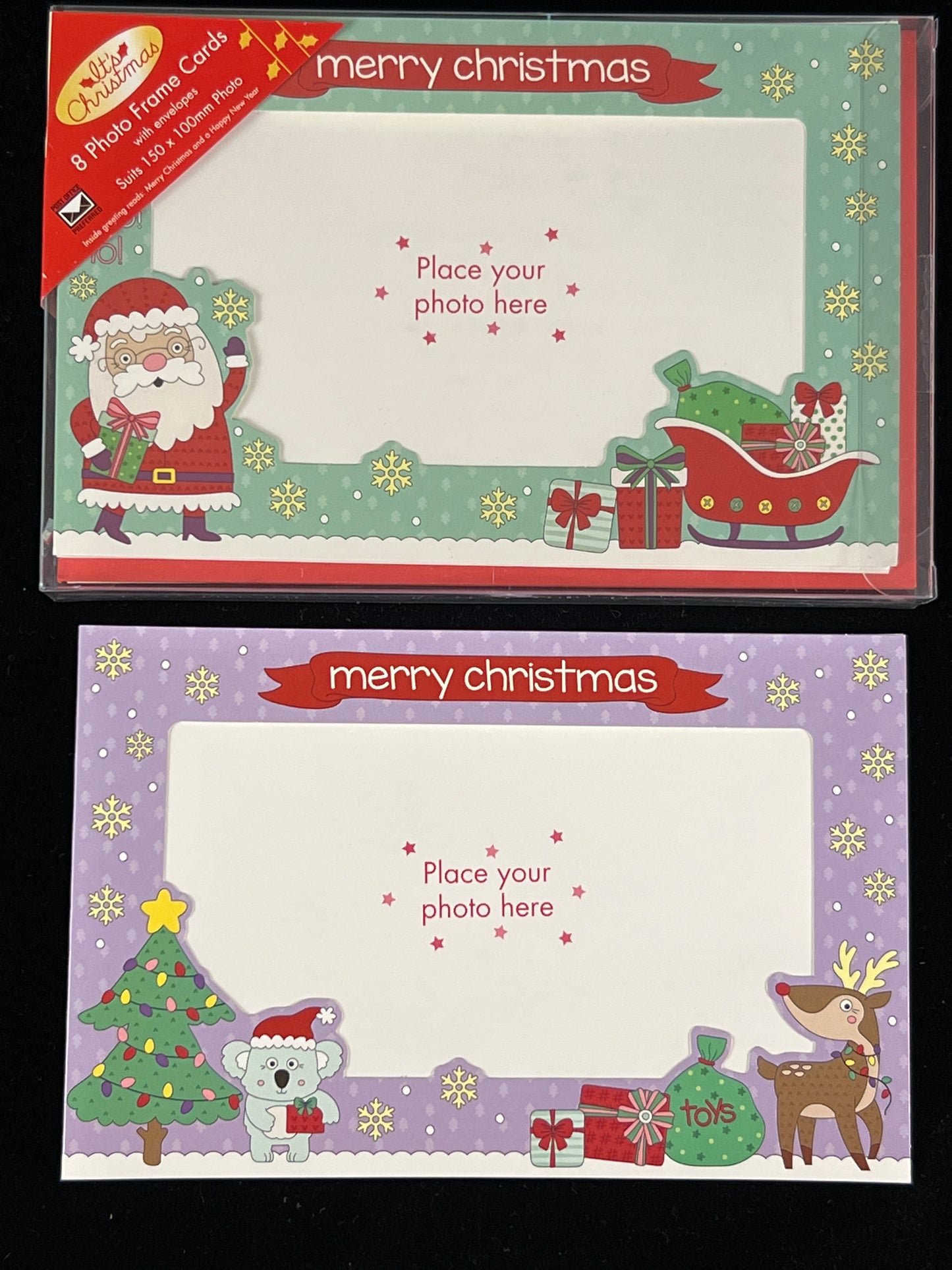 Christmas Photo Frame Cards - 2 Designs - 8 Cards & envelopes - Pack #2